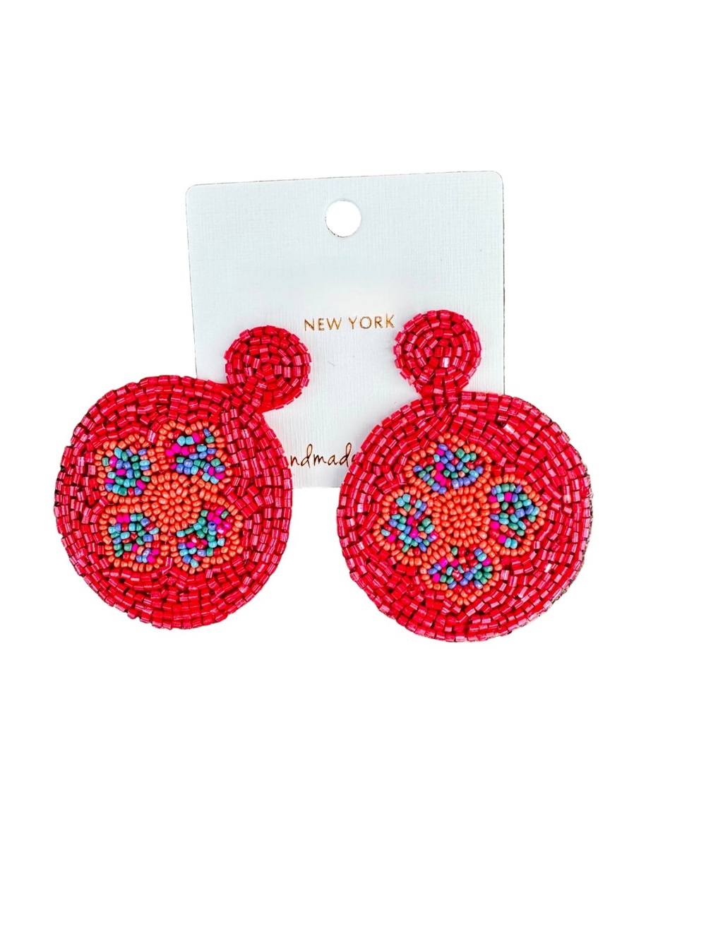 Tori Flower Beaded Earrings- Red